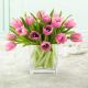 Pink Tulips in Square Vase
